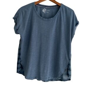 Anthropologie Pilcro Mixed Media T-Shirt XS Plaid Short Sleeve Cuffed Oversized